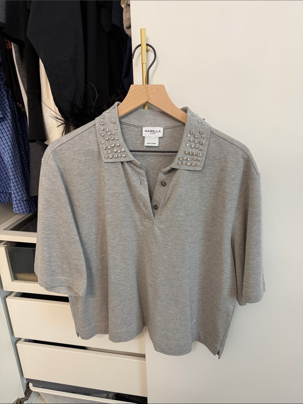 MARELLA Light Gray Short-Sleeve Studded Polo